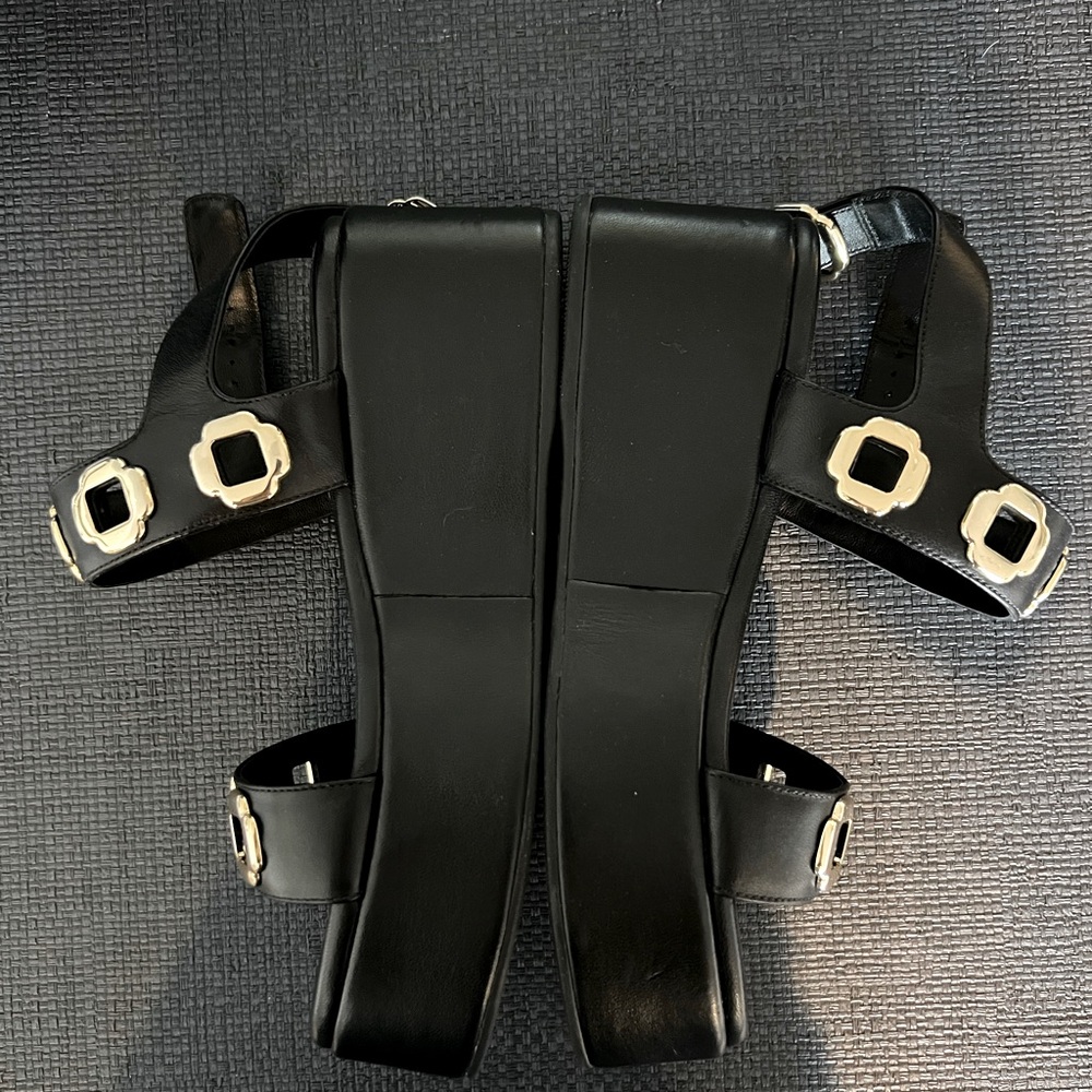 Larroude Black Leather Harness with Silver Accents
